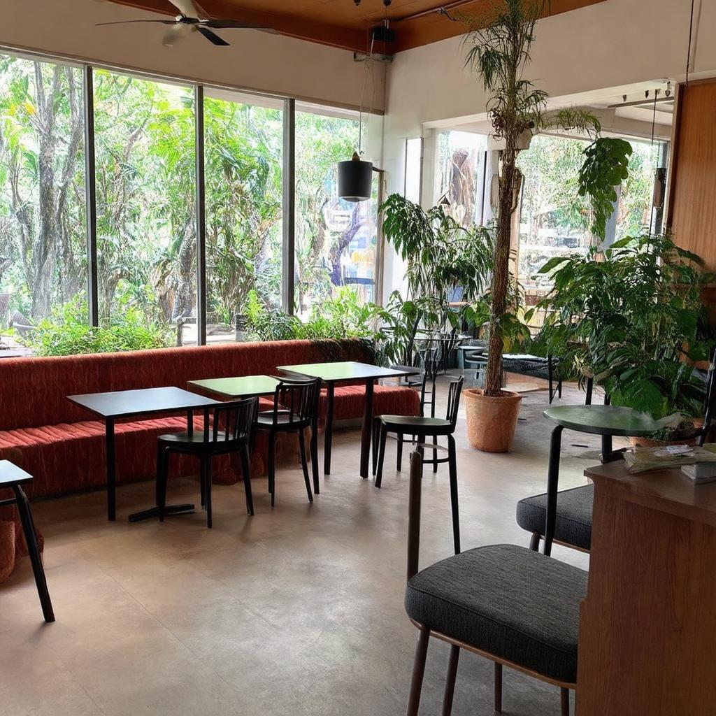 Thiết kế nội thất kết hợp truyền thống và hiện đại tại Cafe Thanh Trúc Pleiku.