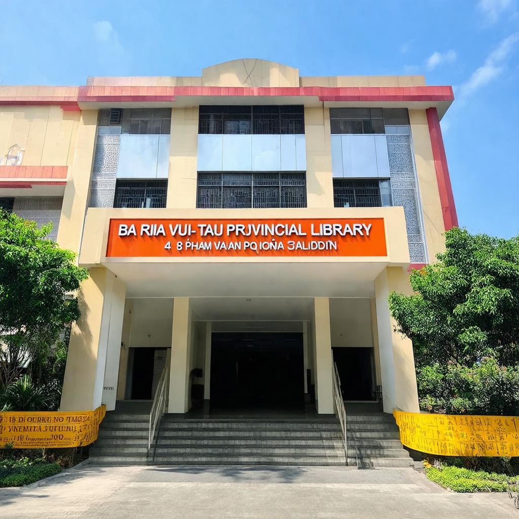 Mat tien toa nha Thư vien Tinh Ba Ria Vung Tau so 4 Pham Van Dong Ba Ria voi kien truc dac trung