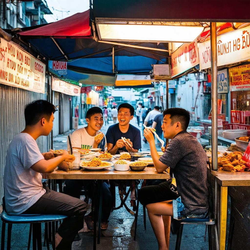 Thực khách vui vẻ thưởng thức các món ăn hấp dẫn tại Hẻm 212B Nguyễn Trãi quận 1