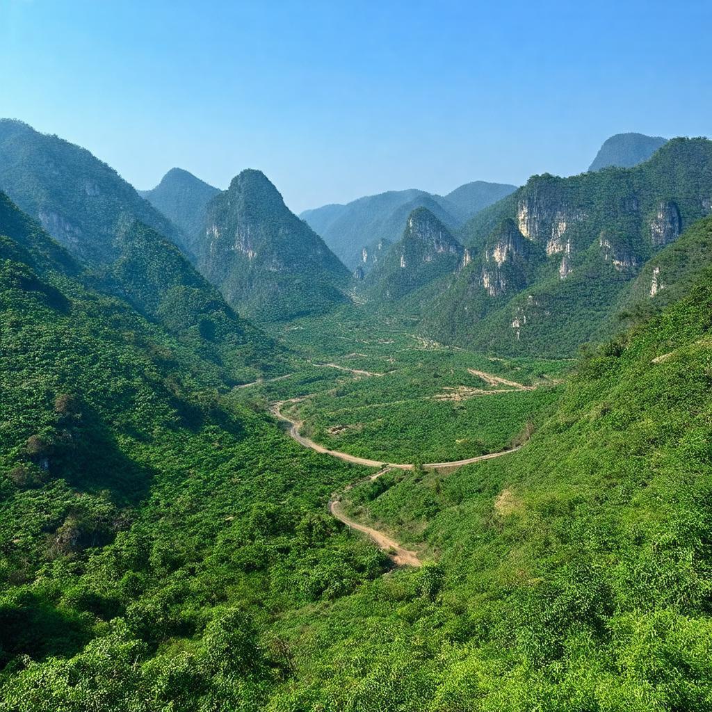 Toàn cảnh thung lũng Mẹt ở Hữu Lũng Lạng Sơn với núi đá vôi hùng vĩ và không gian yên bình.