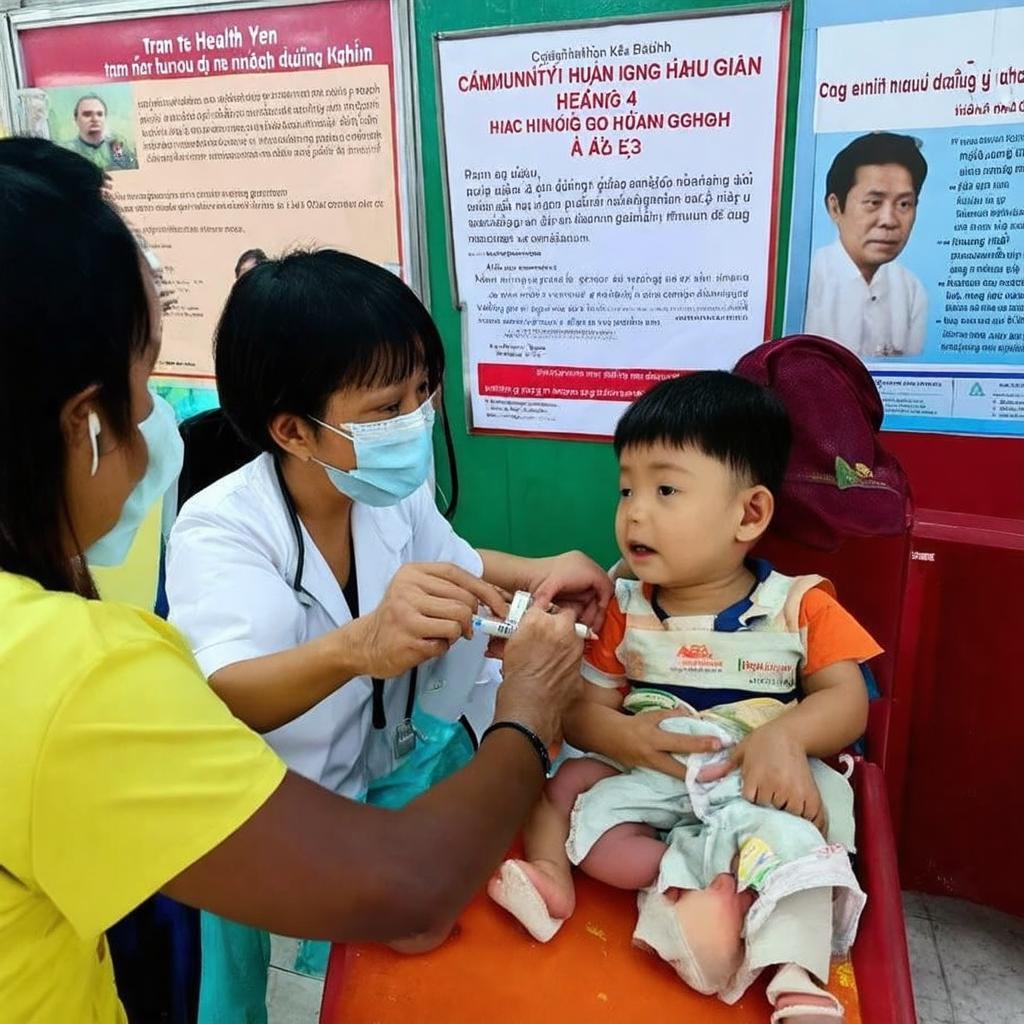 Hoạt động tiêm chủng cho trẻ em tại Trạm Y Tế Phường, thể hiện sự chăm sóc cộng đồng.