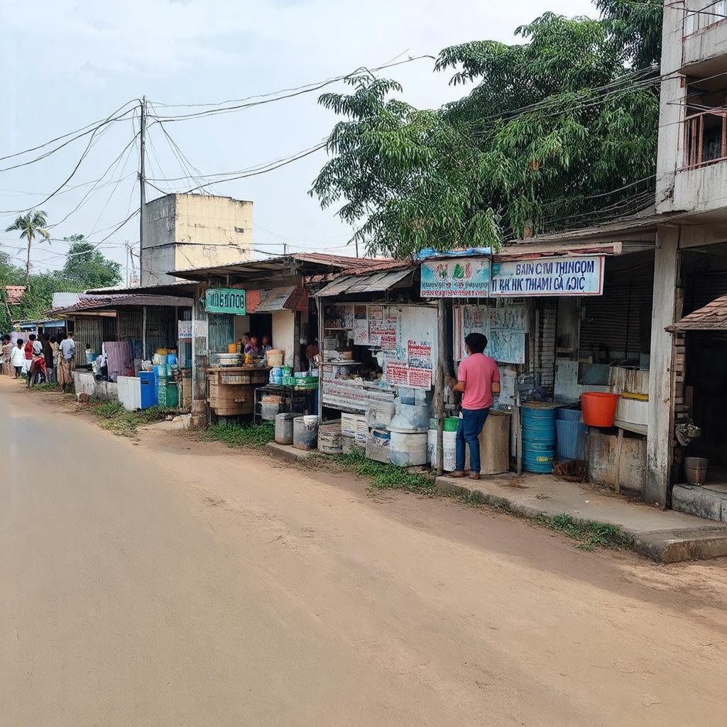 Tiện ích dịch vụ như quán ăn, tạp hóa xung quanh khu vực nhà máy ở Quang Phục, Tứ Kỳ.