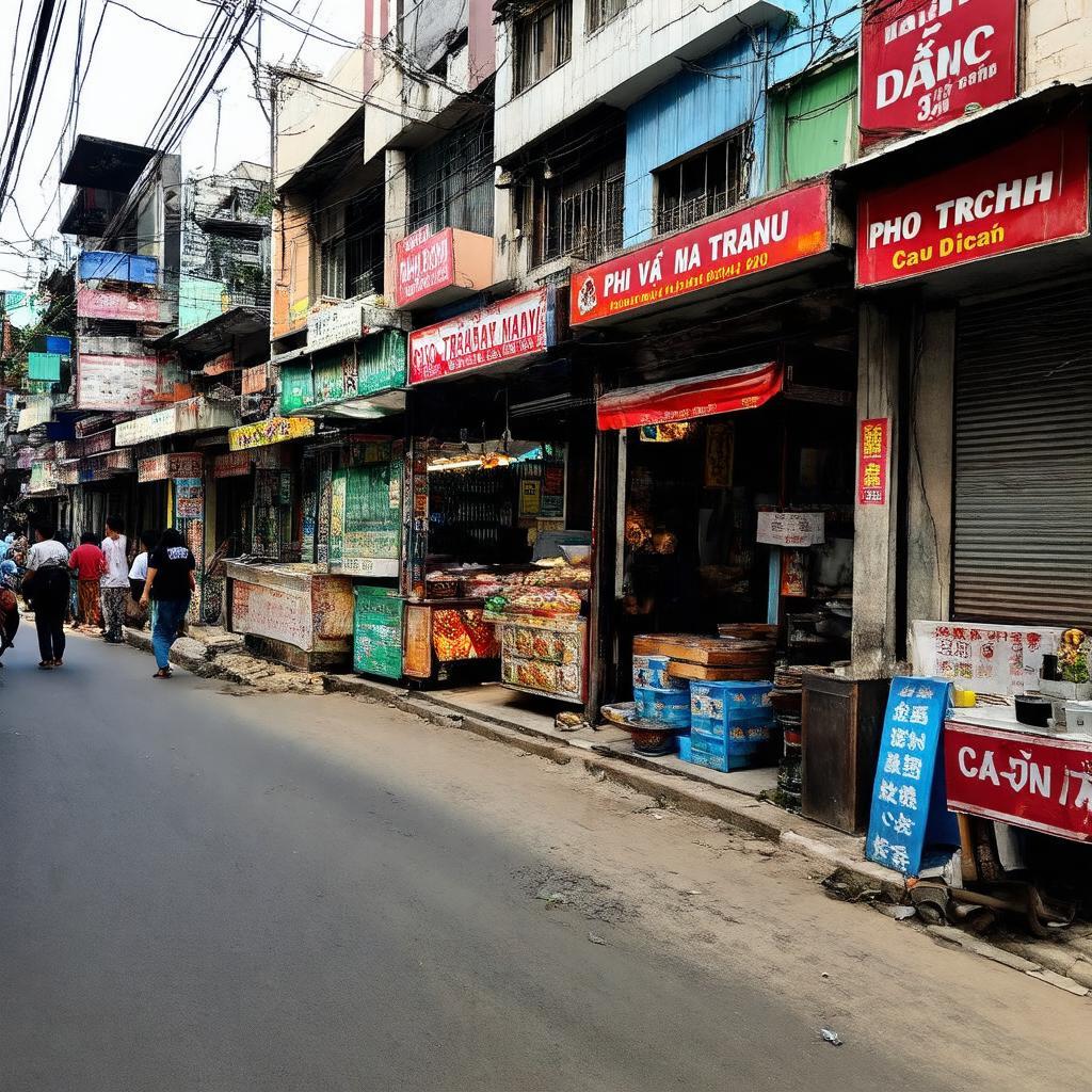 Một góc quán ăn và cửa hàng trên Phố Trần Vỹ, Mai Dịch, Cầu Giấy, Hà Nội