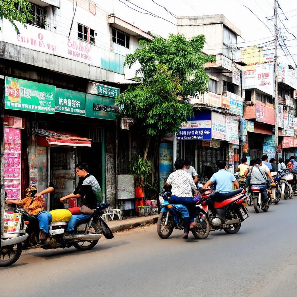 Khung cảnh sầm uất với các cửa hàng, dịch vụ, quán ăn gần khu vực Cầu Bà Bộ trên đường Nguyễn Văn Linh.