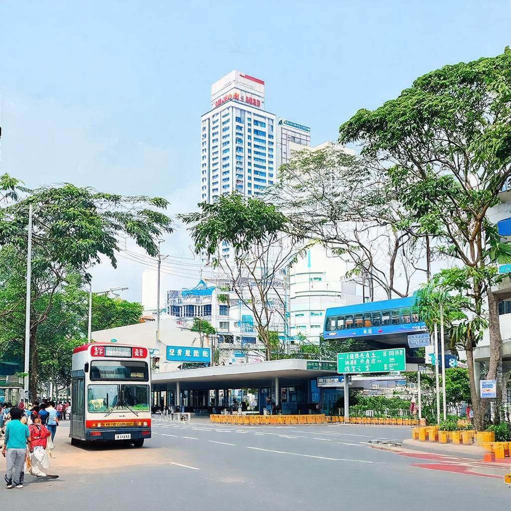 Các tiện ích và địa điểm nổi bật gần Vòng xoay An Lạc TP HCM như Bến xe Miền Tây và Bệnh viện Triều An