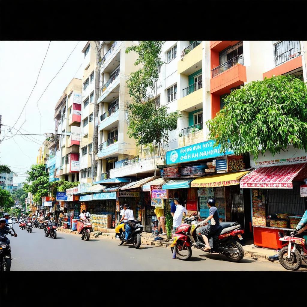 Khu vực xung quanh Chung cư Cửu Long với đa dạng tiện ích mua sắm, ăn uống sầm uất.