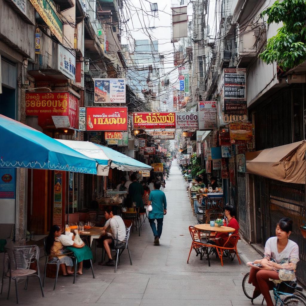 Các cửa hàng, quán ăn sầm uất trên Phố Hoàng Minh Giám, phục vụ đa dạng nhu cầu hàng ngày.