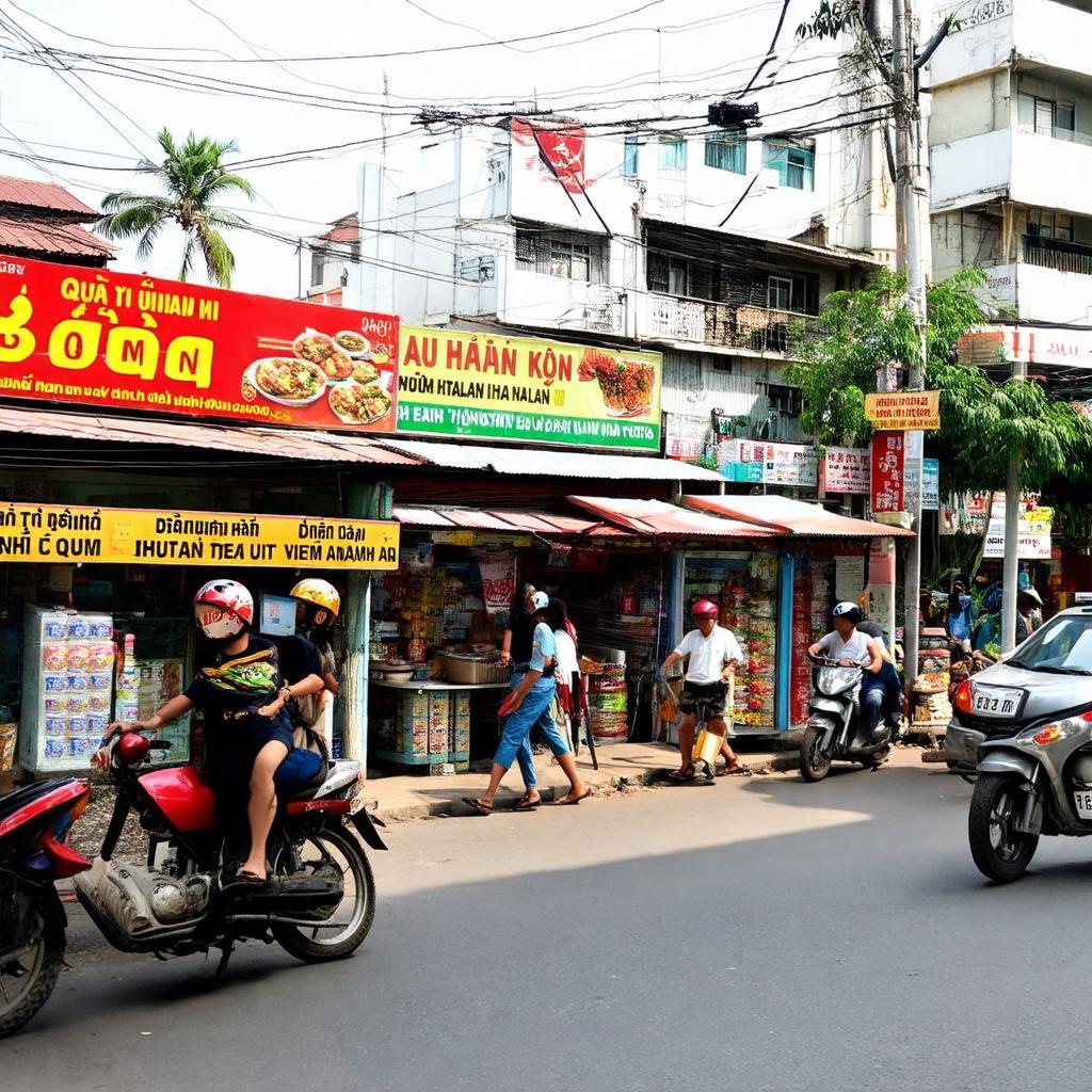 Các cửa hàng, quán ăn và dịch vụ sầm uất xung quanh khu vực ngã tư Hoa Lan