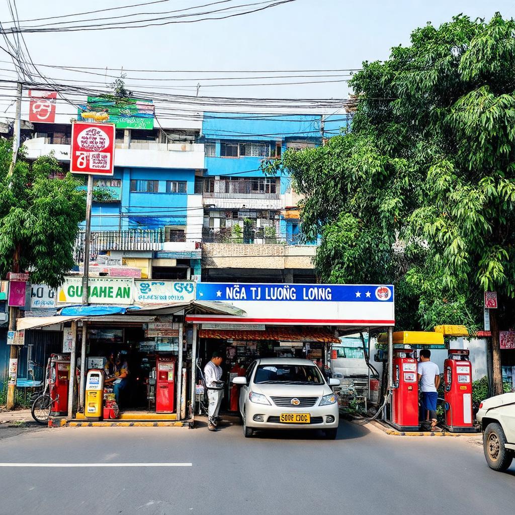 Các tiện ích dịch vụ thiết yếu như quán ăn, cây xăng quanh khu vực ngã tư Lương Phú, phục vụ người đi đường.