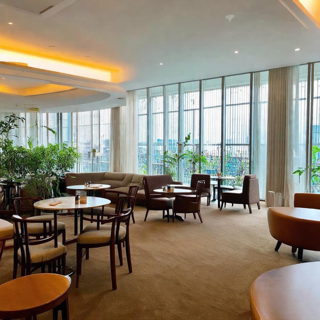 Hình ảnh minh họa tiện ích chung như sảnh chờ, quán cafe hoặc nhà hàng tại tầng trệt của Rose Garden Tower.