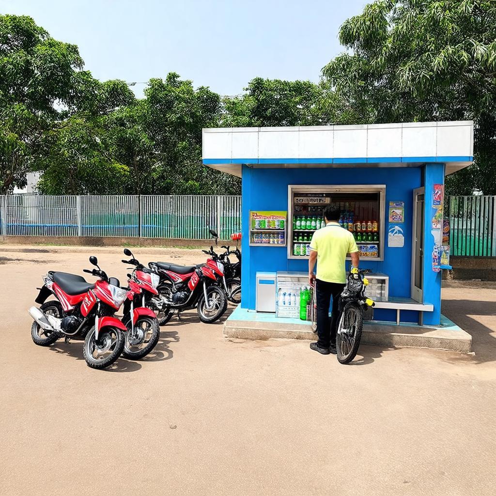 Khu vuc giu xe an toan va quay nuoc giai khat tai san bong da Trang Hoang Da Nang.