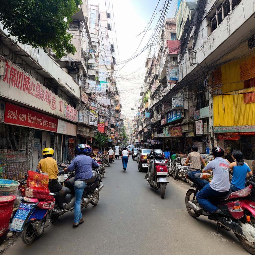 Khung cảnh sầm uất với nhiều tiện ích như cửa hàng, ngân hàng, quán ăn quanh địa chỉ 153 Trường Chinh.