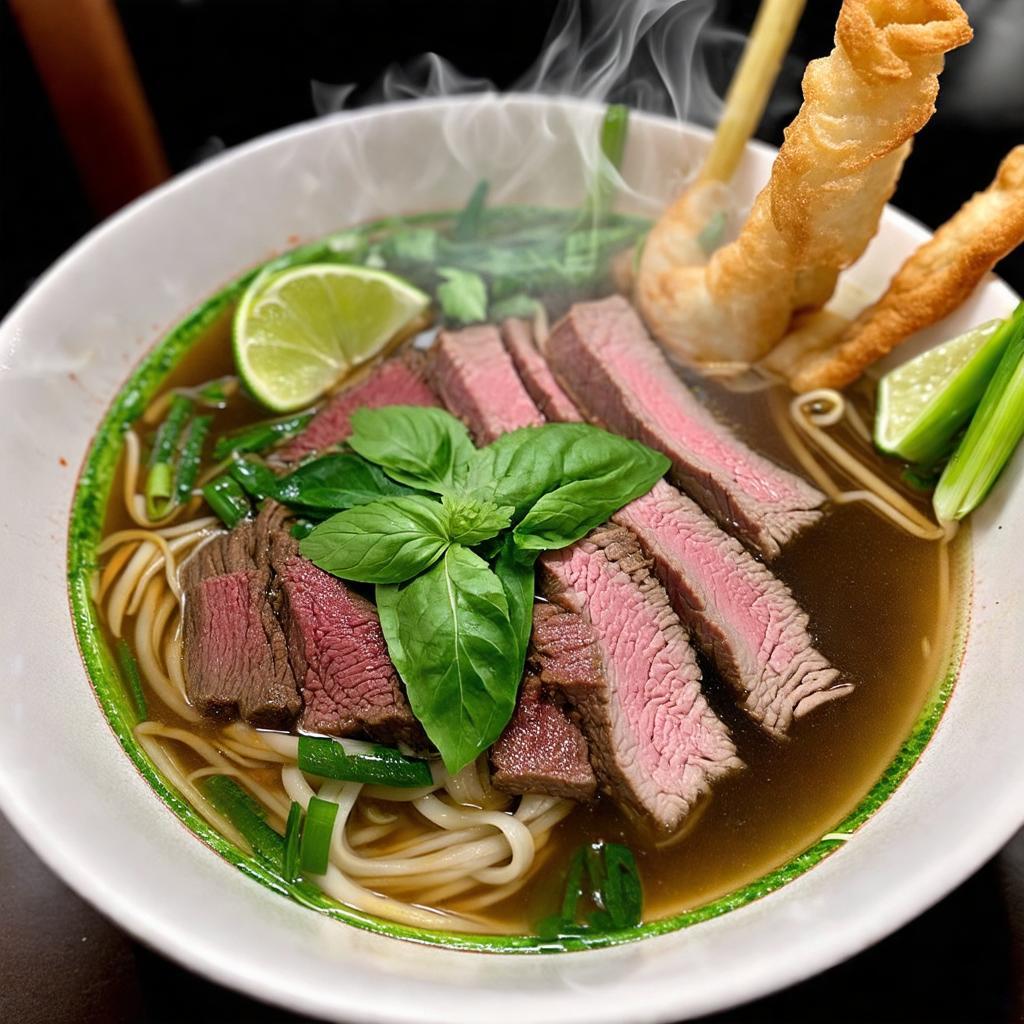 Tô phở bò tái chín thơm ngon đặc trưng của Phở 10 Lý Quốc Sư tại địa chỉ 68 Lê Đức Thọ Gò Vấp với nước dùng trong veo