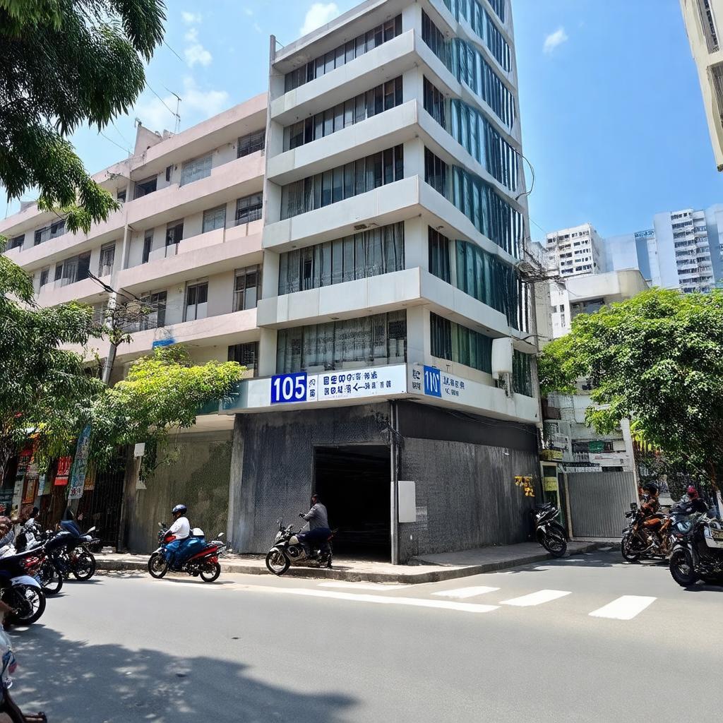 Tòa nhà tại địa chỉ 105 Yên Hòa, Cầu Giấy, Hà Nội trên phố sầm uất.
