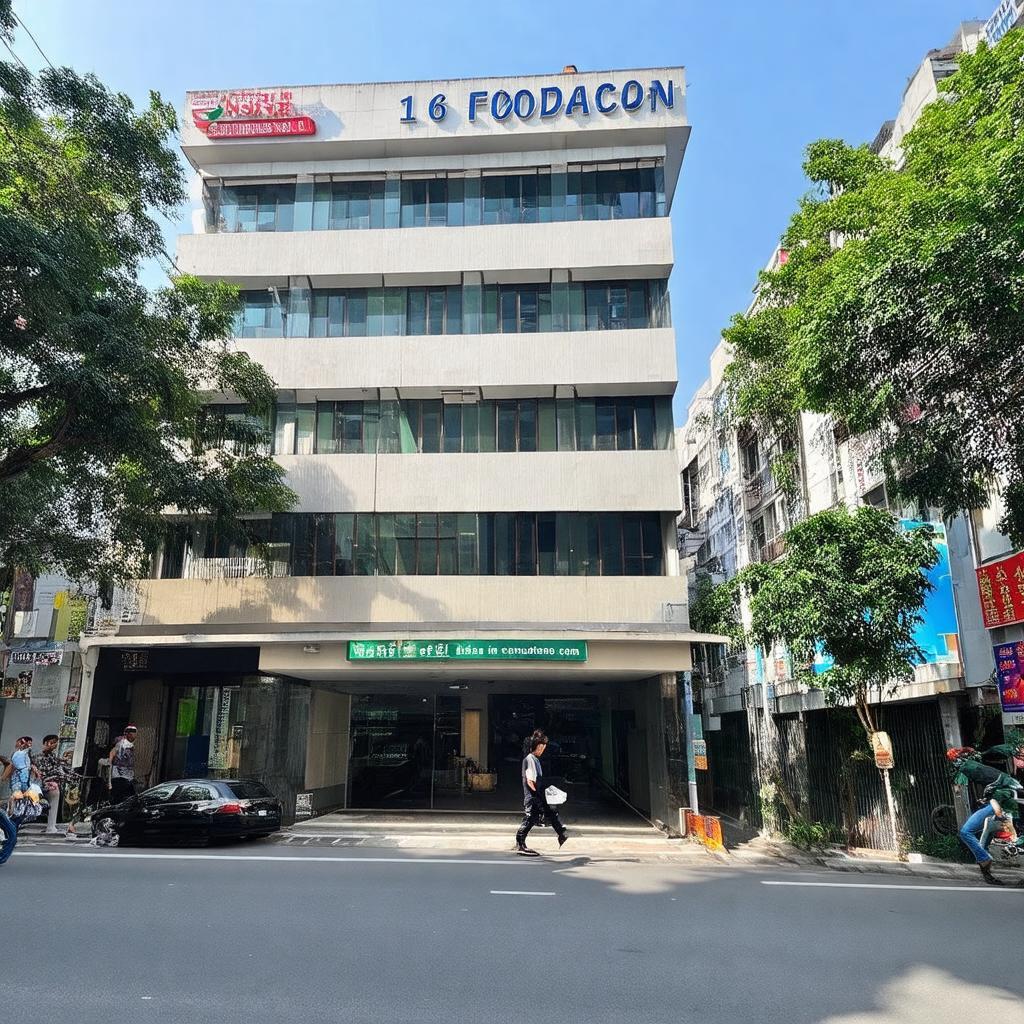 Tòa nhà Fodacon tại 16 Trần Phú, Hà Đông, Hà Nội, nổi bật trên tuyến phố sầm uất.