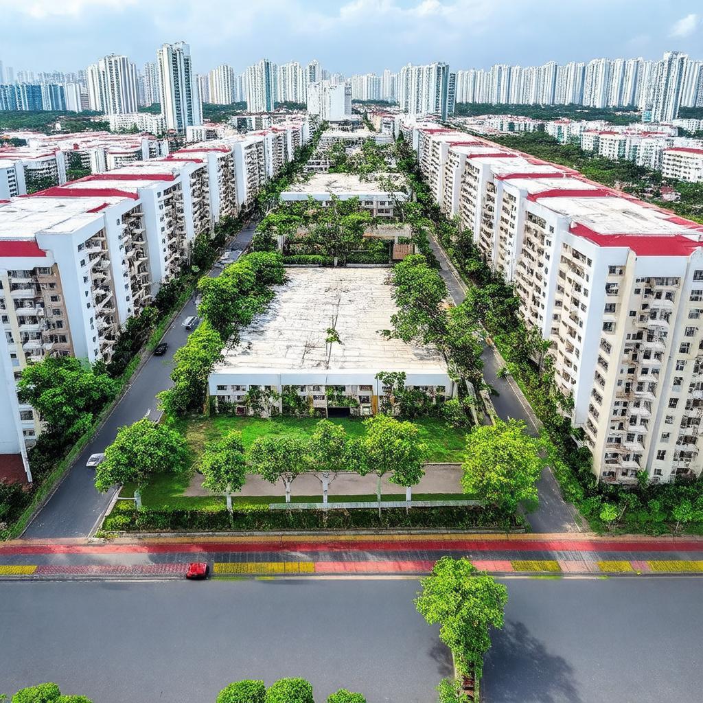 Toàn cảnh Chung cư Ehome 3 từ trên cao, cho thấy quy mô dự án trên trục đường Hồ Ngọc Lãm ở Quận Bình Tân