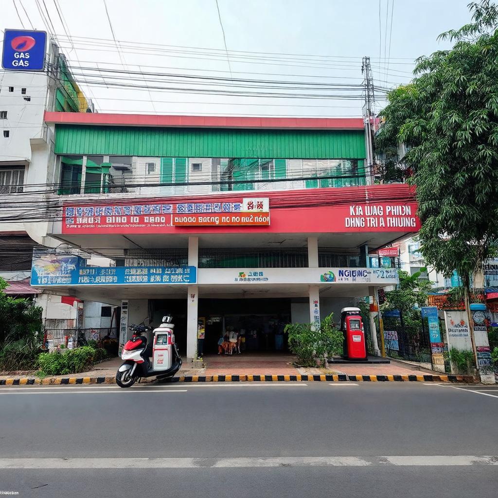 Toàn cảnh mặt tiền trạm xăng Nguyễn Tri Phương trên con đường đông đúc