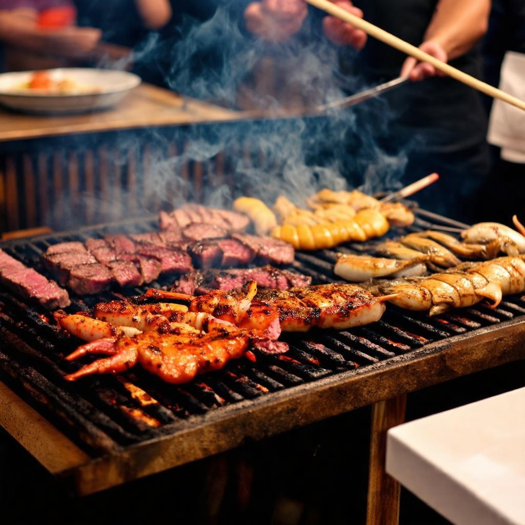Thưởng thức buffet nướng lẩu với thịt và hải sản trên bếp than hồng tại Pachi Pachi Mạc Đĩnh Chi, Quận 1.