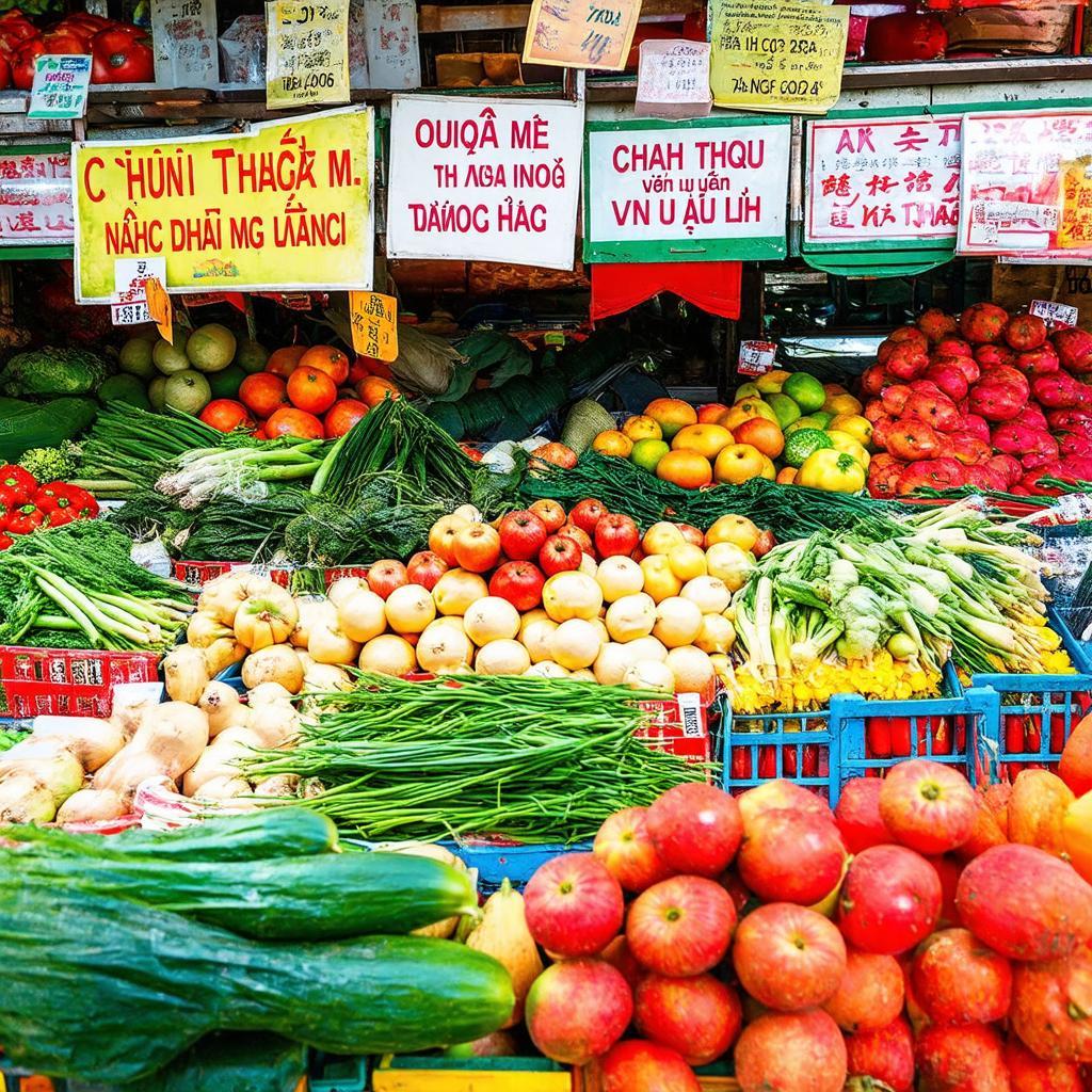 Quầy bán rau củ trái cây tươi ngon tại chợ Thạnh Mỹ Lợi TP HCM