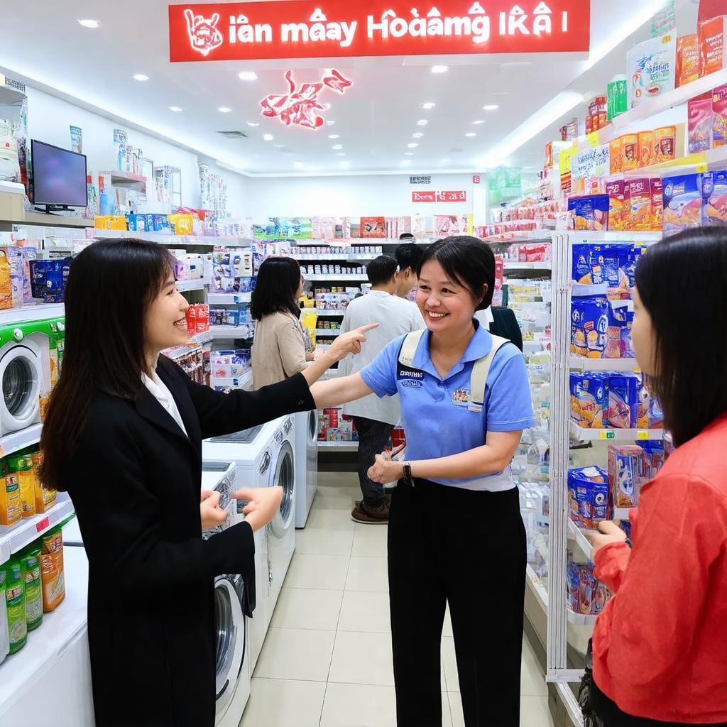 Khách hàng trải nghiệm và được tư vấn về sản phẩm điện máy tại cửa hàng