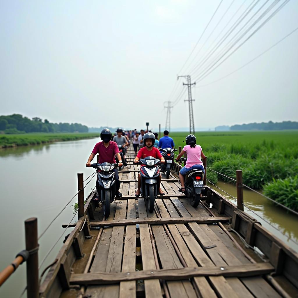 Du khách trải nghiệm đi đò qua sông Hồng tại bến đò Vân Đức