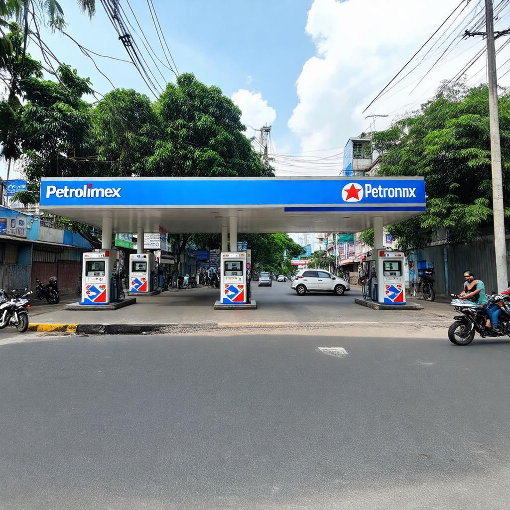 Hình ảnh trạm xăng Petrolimex Nguyễn Kiệm sầm uất trên mặt tiền đường lớn Gò Vấp.