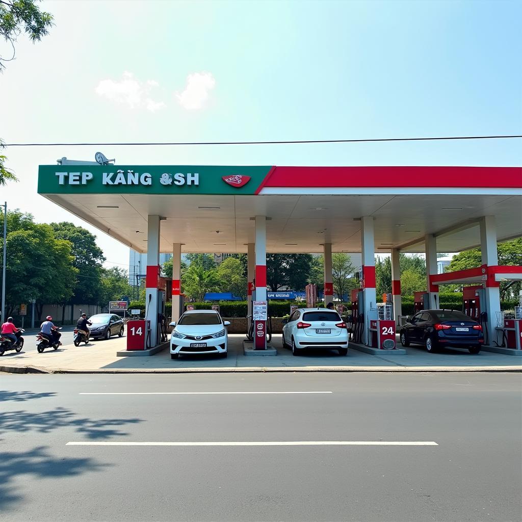 Hình ảnh Trạm xăng Sơn Đông tại số 143 Đường Tỉnh Hoài Đức, Hà Nội với biển hiệu rõ ràng.