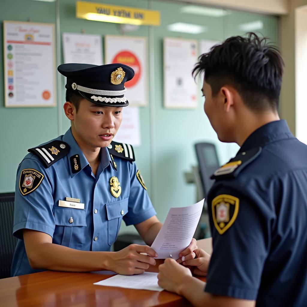 Công dân trình báo mất giấy tờ tùy thân tại bộ phận tiếp dân Công an phường