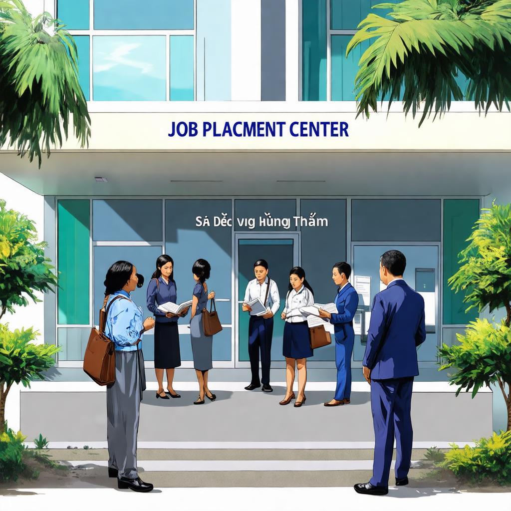 Hình ảnh người lao động và nhà tuyển dụng kết nối tại trung tâm giới thiệu việc làm Sa Đéc.