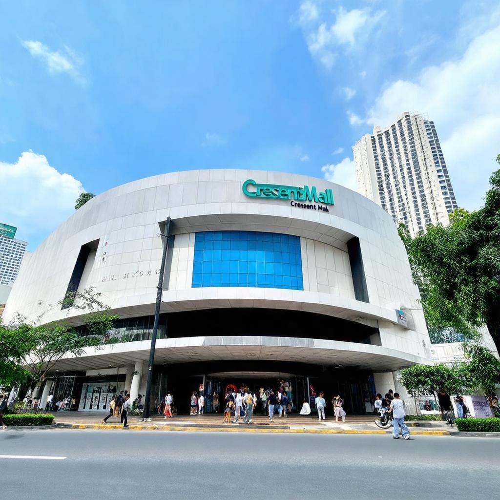 Tòa nhà trung tâm thương mại Crescent Mall hiện đại, biểu tượng tiện ích mua sắm giải trí tại Phú Mỹ Hưng.