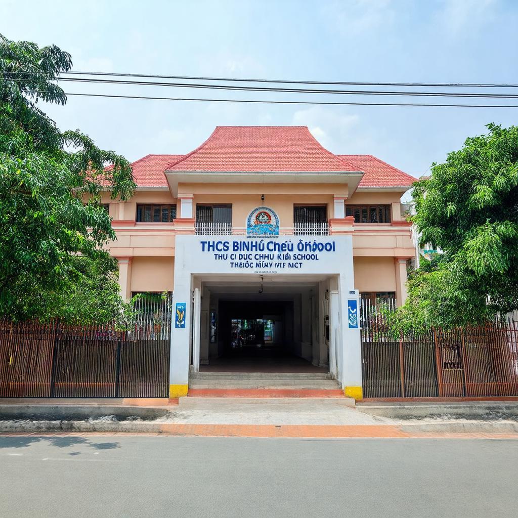 Hình ảnh cổng trường THCS Bình Chiều 2 tại TP. Thủ Đức với bảng tên rõ ràng