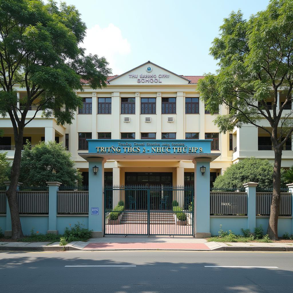 Hình ảnh ngoại cảnh Trường THCS Tăng Nhơn Phú B nhìn từ Đường Đình Hội Quận 9 TP Thủ Đức