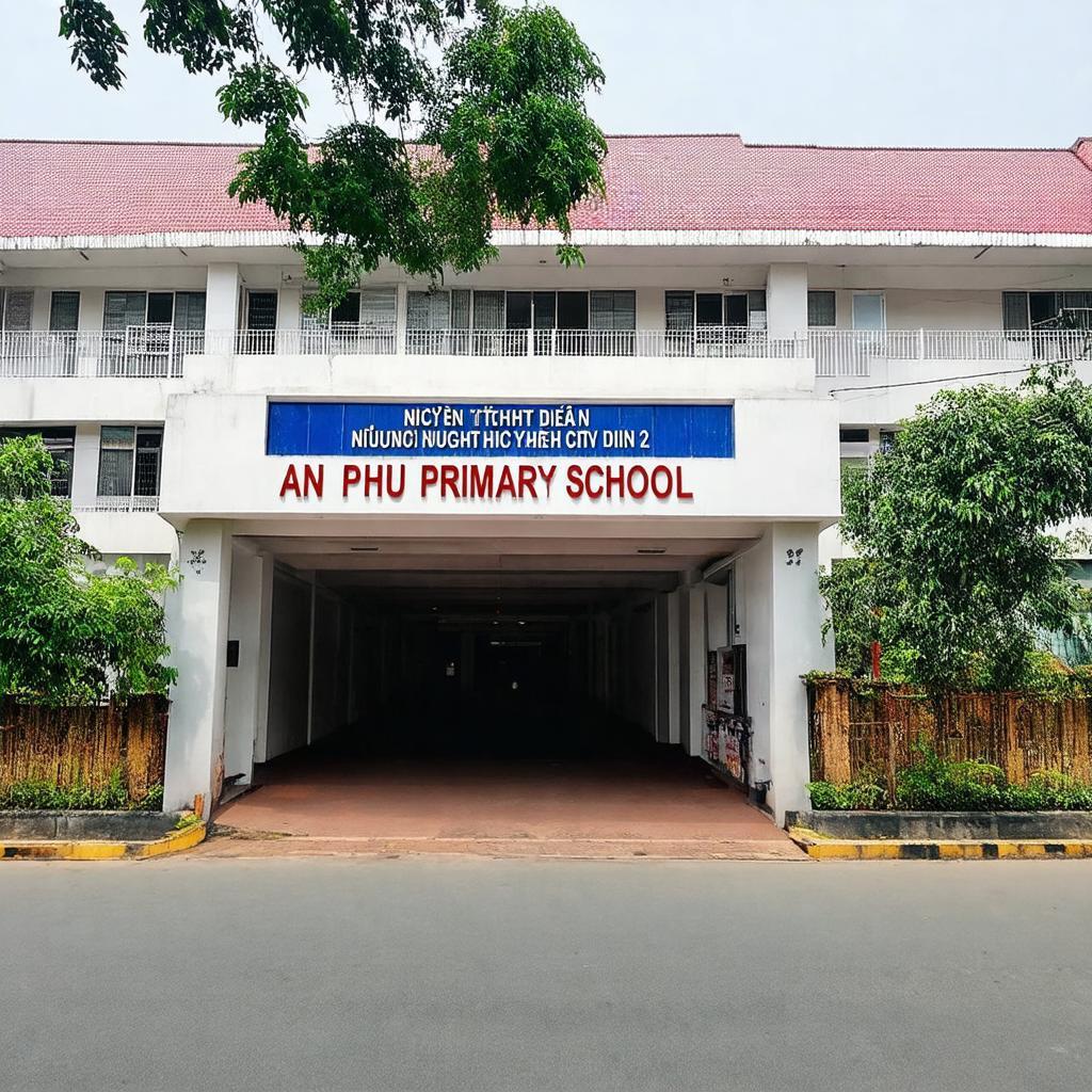 Hình ảnh mặt tiền hoặc cổng Trường Tiểu học An Phú tại đường Nguyễn Thị Định, Quận 2 (nay TP. Thủ Đức).
