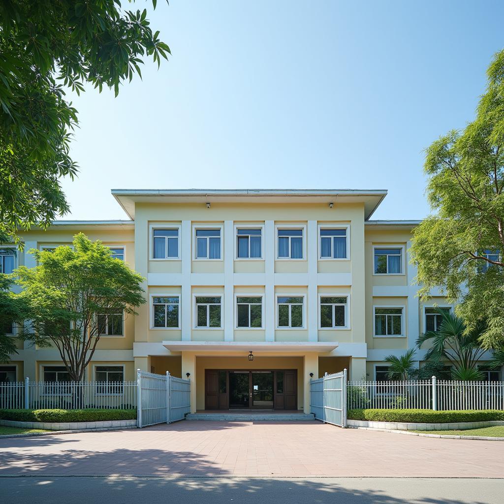 Toàn cảnh Trường Tiểu học Lái Thiêu Thuận An Bình Dương nhìn từ bên ngoài với cổng trường nổi bật