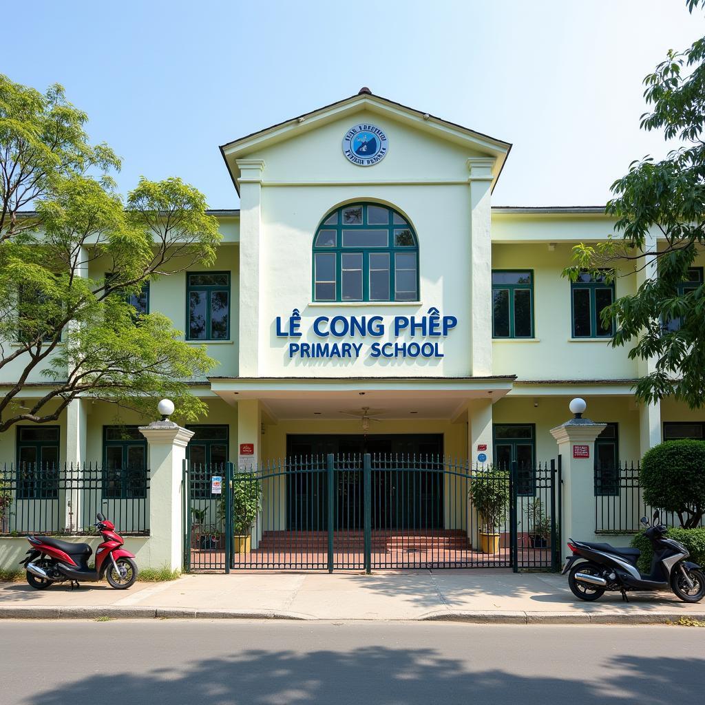 Ngoại cảnh Trường Tiểu học Lê Công Phép trên Đường số 1, Bình Tân vào một ngày nắng.