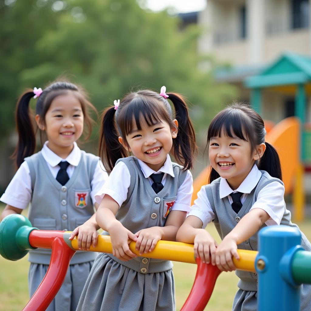 Hình ảnh sân chơi sôi động của học sinh Trường Tiểu học Nguyễn Thị Nhỏ