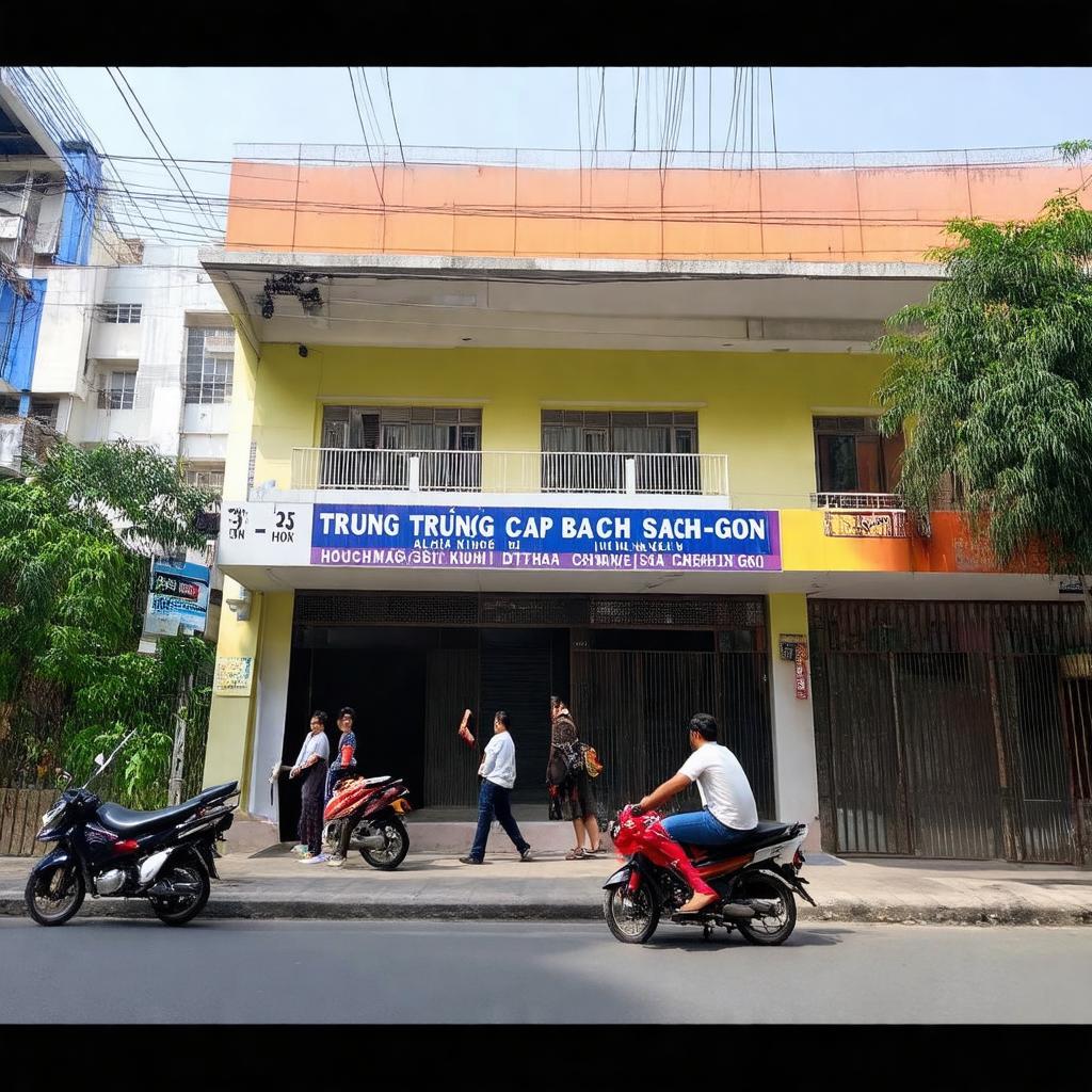 Hình ảnh mặt tiền Trường Trung cấp Bách Khoa Sài Gòn tại địa chỉ 33-35 Hồ Hảo Hớn Quận 1.