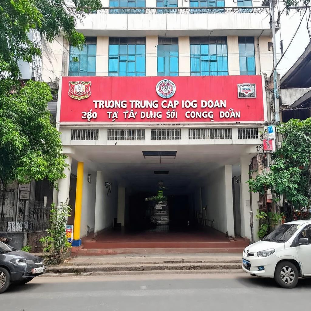 Hình ảnh mặt tiền Trường Trung cấp Công Đoàn tại số 290 Tây Sơn, Đống Đa, Hà Nội.