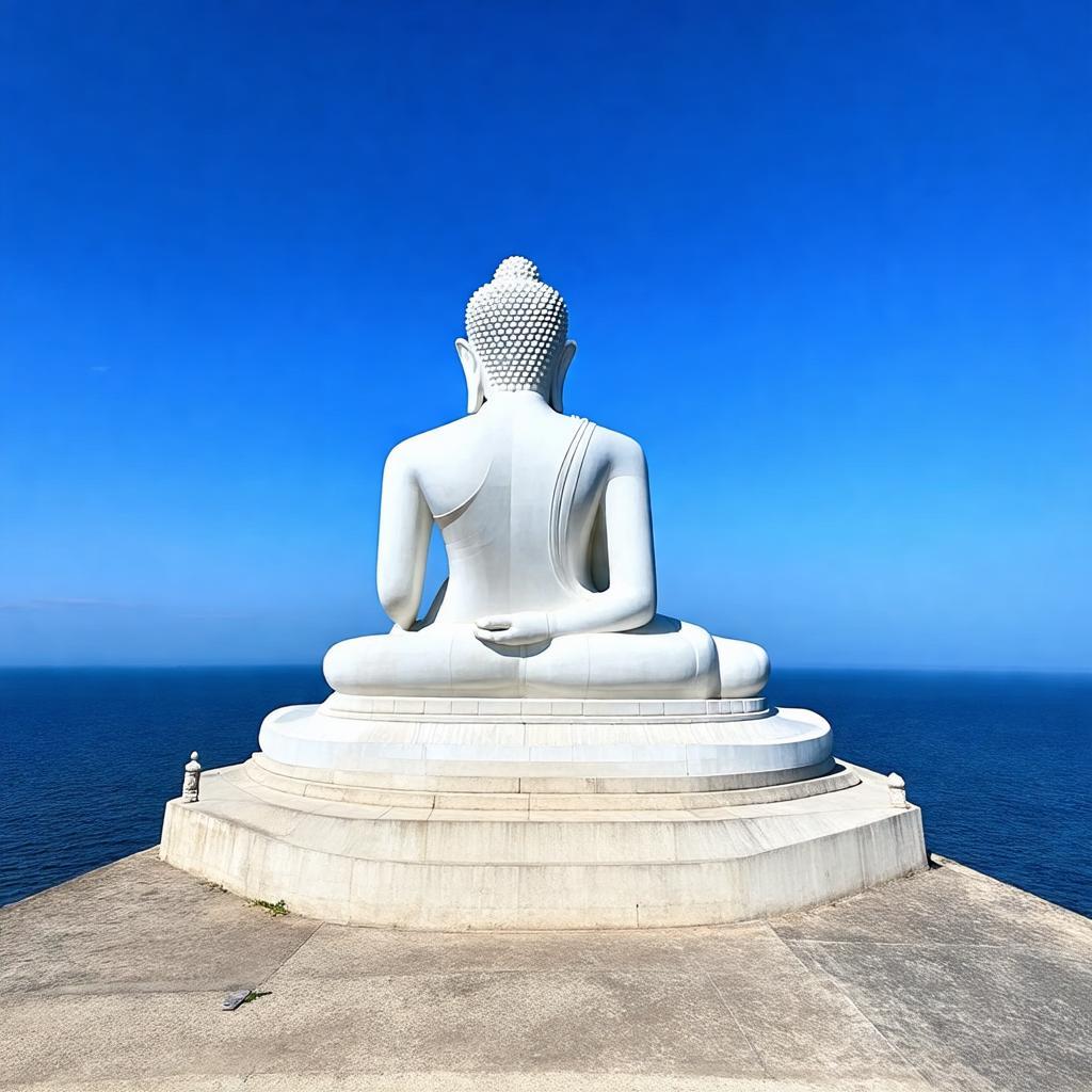 Bức tượng Độc Ông Phật khổng lồ uy nghiêm hướng ra biển tại Chùa Liên Hoa Quy Nhơn.