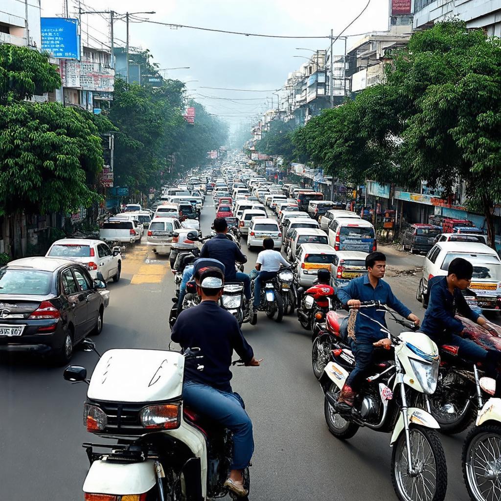 Cảnh ùn tắc giao thông giờ cao điểm trên đường Xô Viết Nghệ Tĩnh, khu vực Cầu Thanh Đa.
