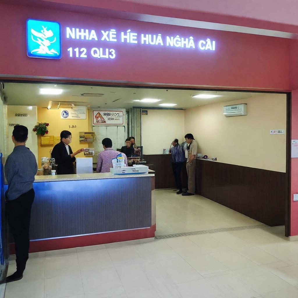 Cảnh quan văn phòng Nhà xe Huệ Nghĩa 112 QL13 Bến Cát Bình Dương đón tiếp khách hàng