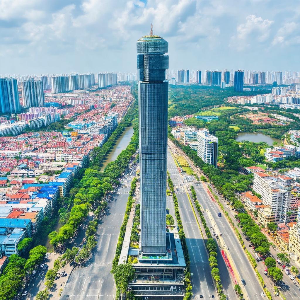 Toàn cảnh tòa nhà Vietcombank Tower và khu vực Công Trường Mê Linh sầm uất tại Quận 1.