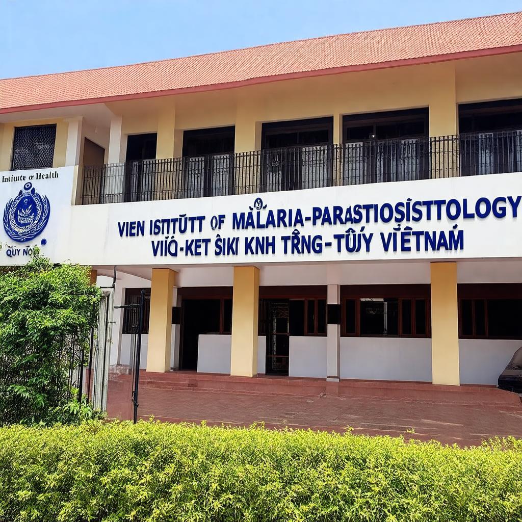 Mặt tiền Viện Sốt Rét Ký Sinh Trùng Quy Nhơn với bảng hiệu rõ ràng