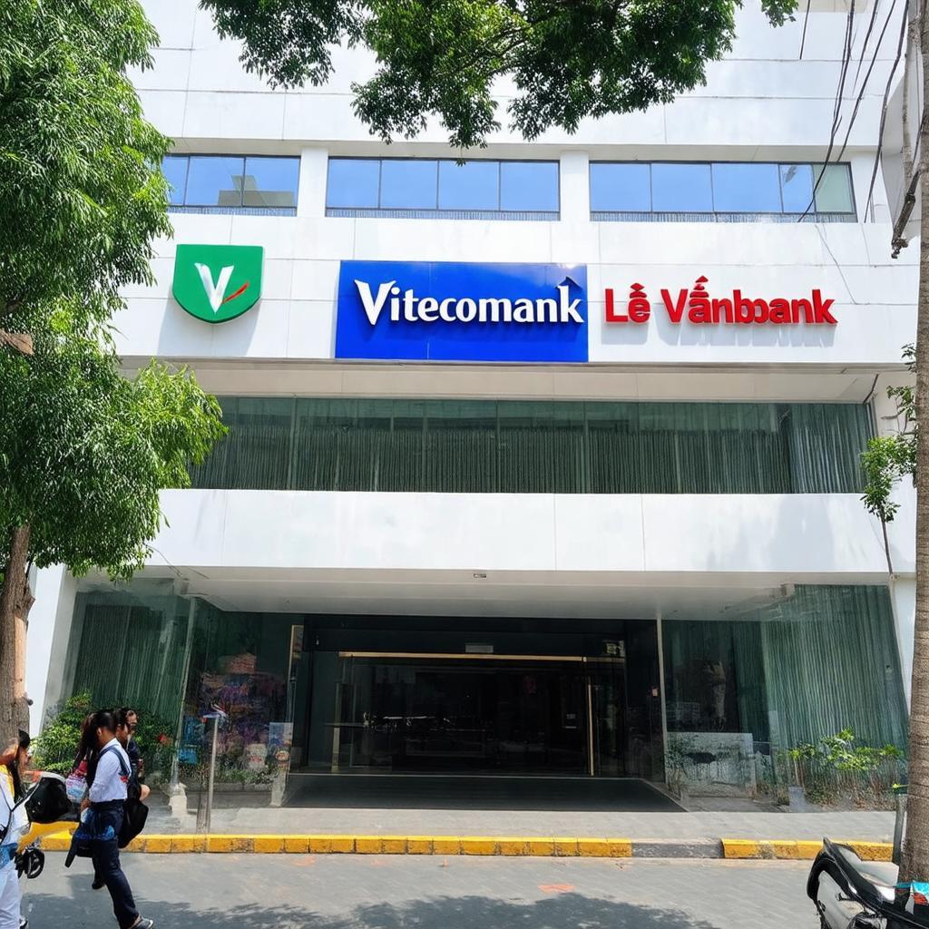 Mặt tiền chi nhánh Vietcombank 415 Lê Văn Việt tại TP Thủ Đức dễ nhận diện.