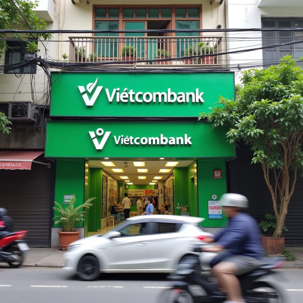 Toa nha chi nhanh Vietcombank tai so 56 Cu, quan Long Bien, Ha Noi