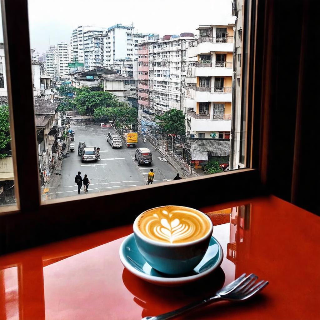 Khung cảnh nhìn từ ban công tầng cao tại Đà Lạt Phố Coffee, ngắm nhìn đường phố Quận 5