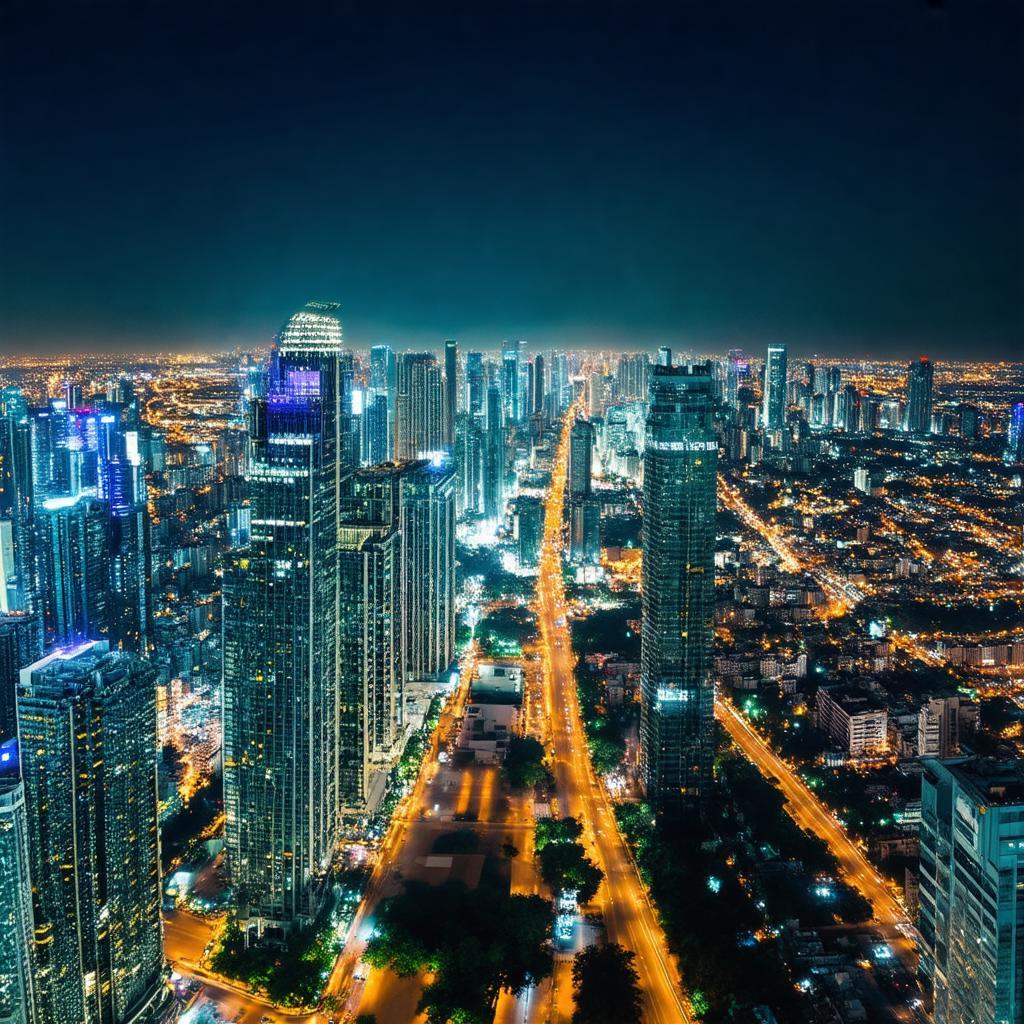 Ngắm nhìn toàn cảnh thành phố Hồ Chí Minh từ đài quan sát Saigon Skydeck Tòa nhà Bitexco, quận 1 về đêm.