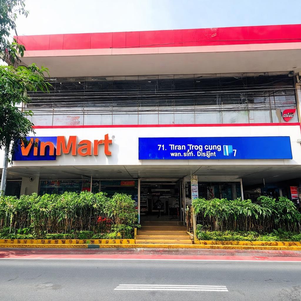 Ngoại cảnh siêu thị VinMart 71 Trần Trọng Cung Quận 7, hiển thị địa chỉ mặt tiền thuận tiện mua sắm.