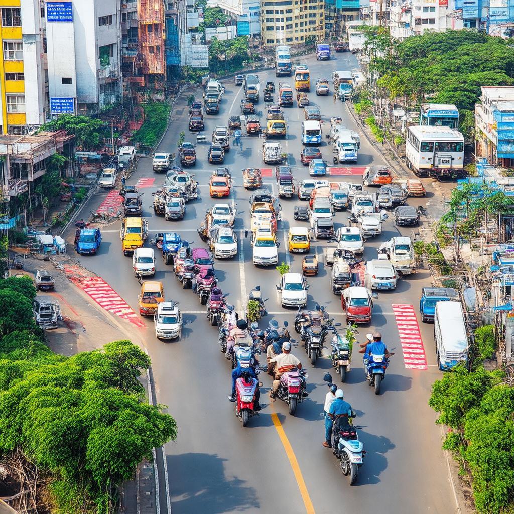 Toàn cảnh vòng xoay Mũi Tàu Phú Lâm Quận 6, điểm giao thông huyết mạch sầm uất.