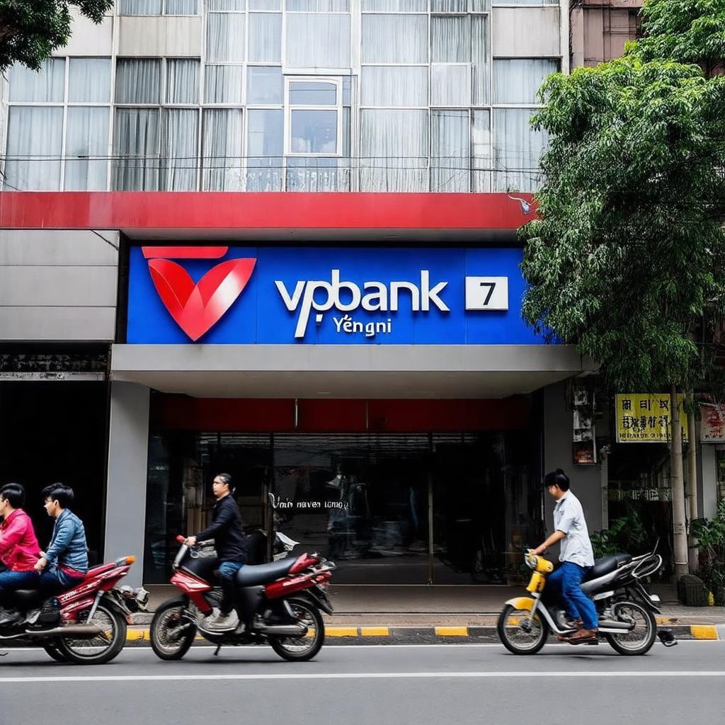 Toàn cảnh chi nhánh VPBank Thái Hà tại 7 Yên Lãng, Trung Liệt, Đống Đa, Hà Nội, thể hiện vị trí mặt phố sầm uất.